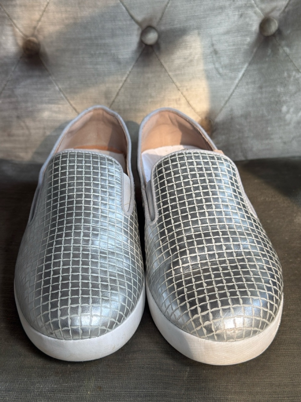 FitFlop Silver Geometric Textured Slip On Loafers Size 9